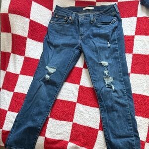 Levi's Women's Dark Blue Distressed Boyfriend Jeans